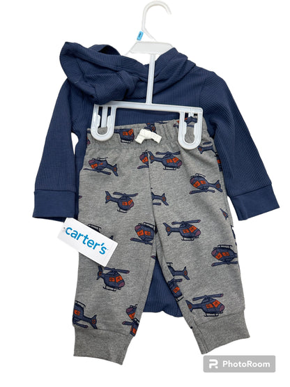 Carter's set conjunto onesies + pant azul helicóptero