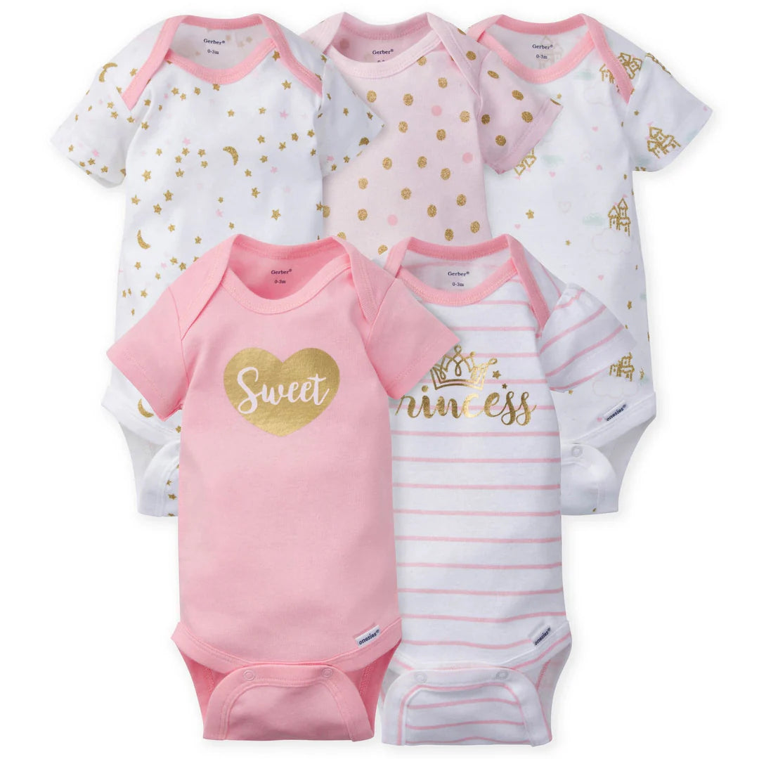 Bodysuits Bebé Niña Castillo Manga Corta 5 Piezas, 6-9M, Gerber