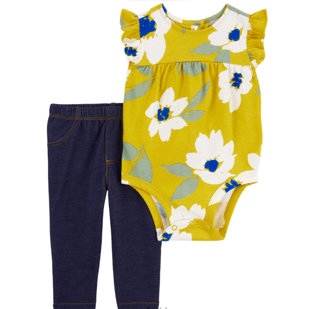 Carter's set onesies + pant amarillo flores
