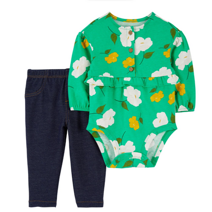 Carter's set onesies manga + pant verde flores